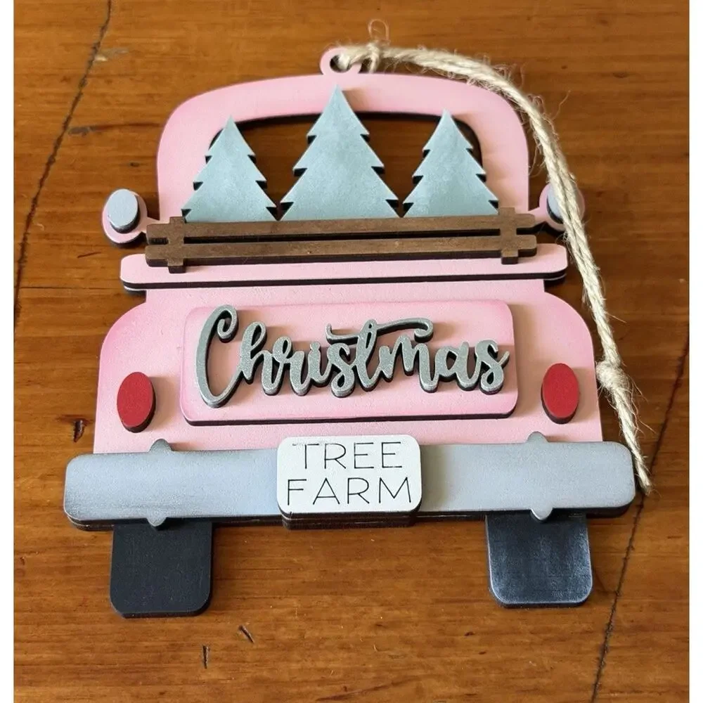 Pink Farmhouse Christmas Ornament Nutcracker Snowflake Tree Farm Rustic Decor